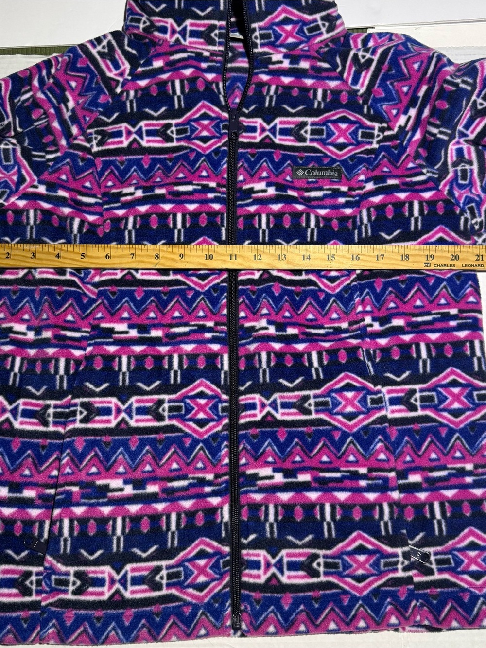 Columbia Women Dark Sapphire 80s Stripe Benton Springs FZ Fleece Jacket Size XL - Picture 3 of 9